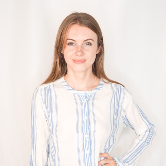 J. CREW Collarless Popover Seashore Stripped Top - Picture 2 of 7